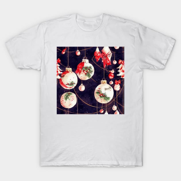 Watercolor Christmas Tree with Ball Ornaments T-Shirt by VintageFlorals